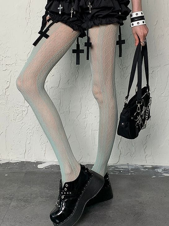 Gyaru Fashion Mint Green Hollow-out Design Y2K Tights