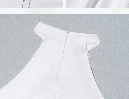 White Halter Neck Fairy Dress Structured Flowers Bodice