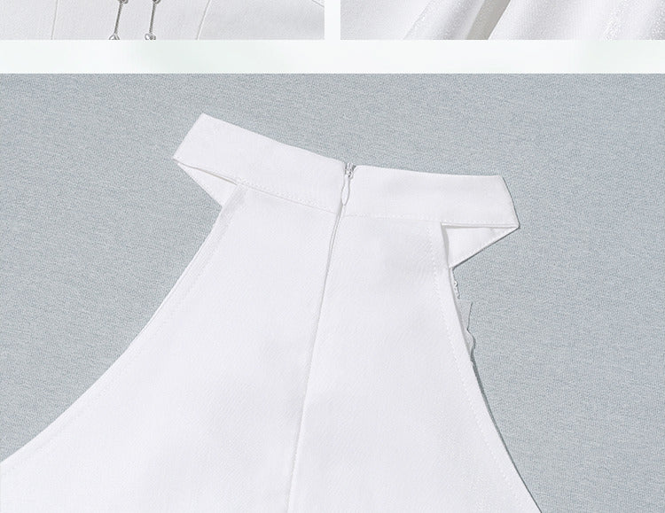 White Halter Neck Fairy Dress Structured Flowers Bodice