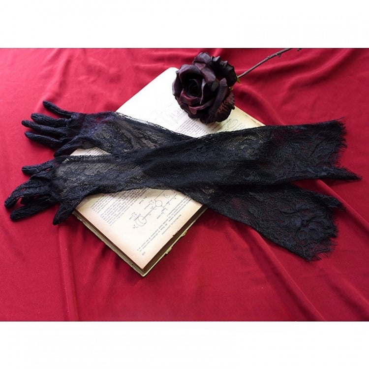 Black/White Hollow-out Design Lace Gloves