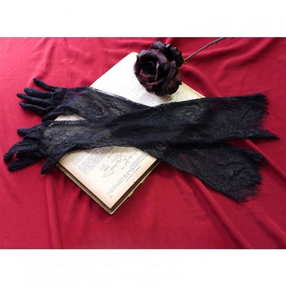 Black/White Hollow-out Design Lace Gloves