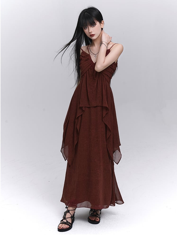 Dark Red Elastic Waist Ankle Length Skirt