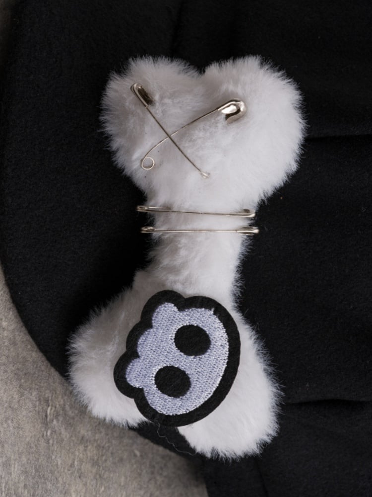 Black Gothic Skeleton Applique Pin Decorated Plush Bone Design Cat Ear Beret Hat