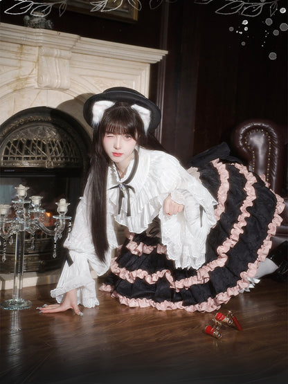 White Elegant Edward Neck Long Sleeves Blouse