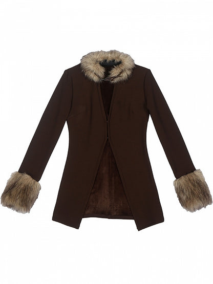 Buckle Strap Dark Coffee Wasteland Punk Top with Plush Collar and Cuffs