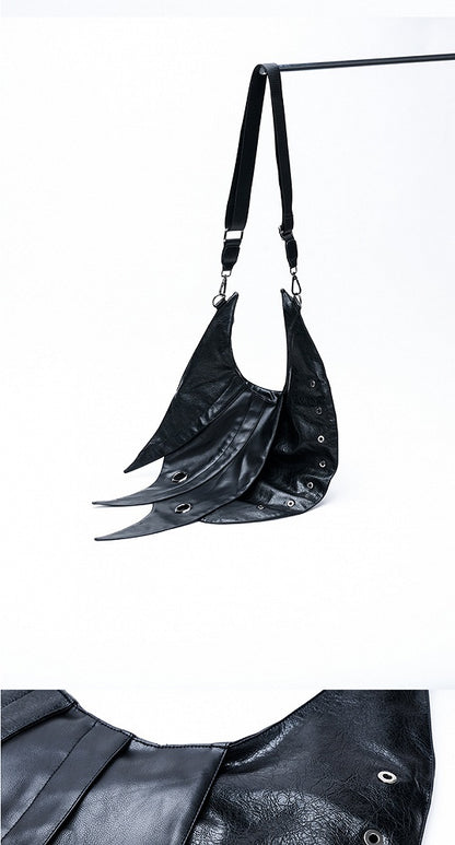 Black Punk Armor Design Large Capacity PU Crossbody