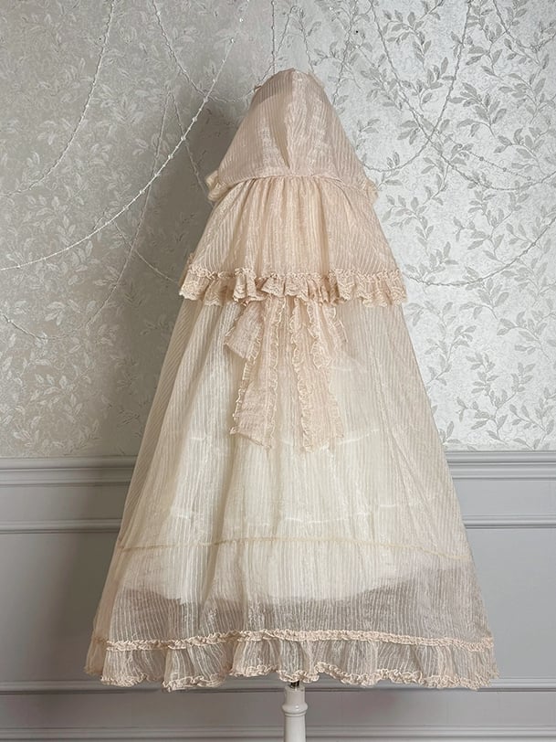 Champagne Self-tie Big Bow Neckline Cloak Cascading Ruffle Trimming