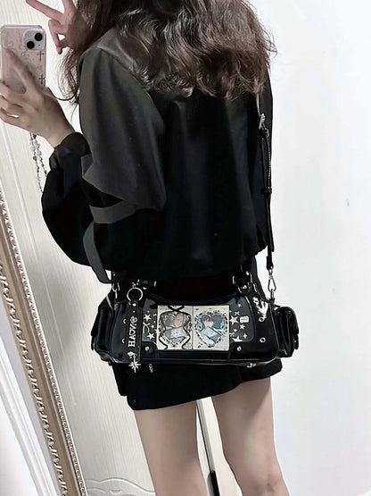 Black PU Y2K Shoulder Ita Bag With Star Charm
