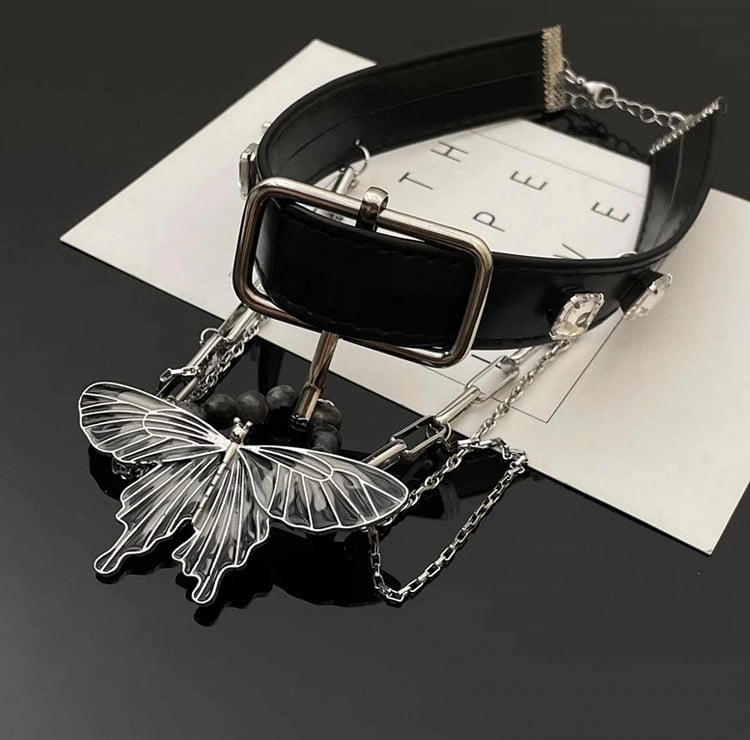Black Butterfly Pendant PU Choker