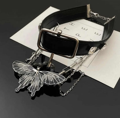 Black Butterfly Pendant PU Choker