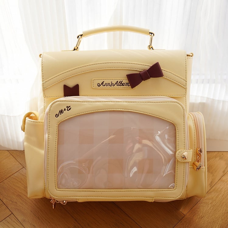 Yellow 2-Way Ita Bag With Transparent Display Window And Bow Detail