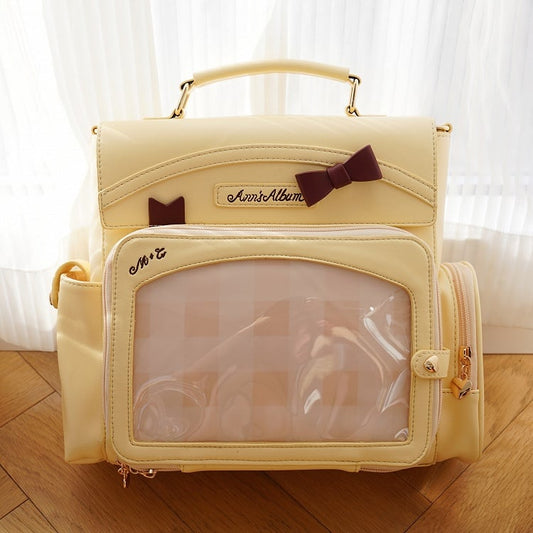 Yellow 2-Way Ita Bag With Transparent Display Window And Bow Detail