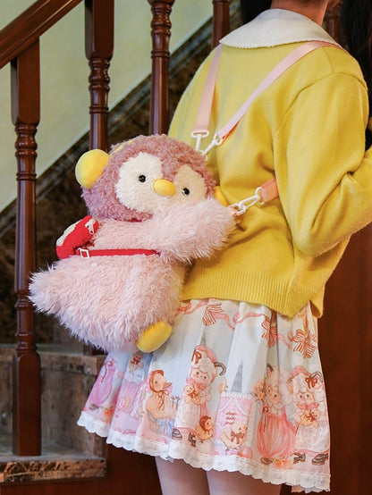 Pink Cute Penguin Plush Backpack/Crossbody Bag + 2 Options Keychain Middle/Large Size