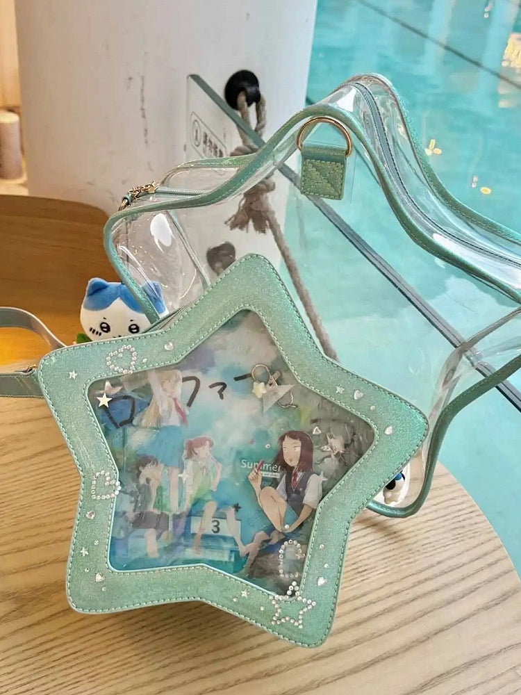 Blue PU Star-shaped Ita Bag Set with Detachable Badge Charm
