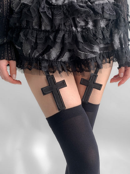 Black Cross Applique Suspender Stockings