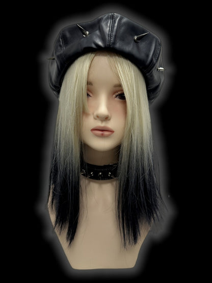 Punk Black Studs Design PU Beret