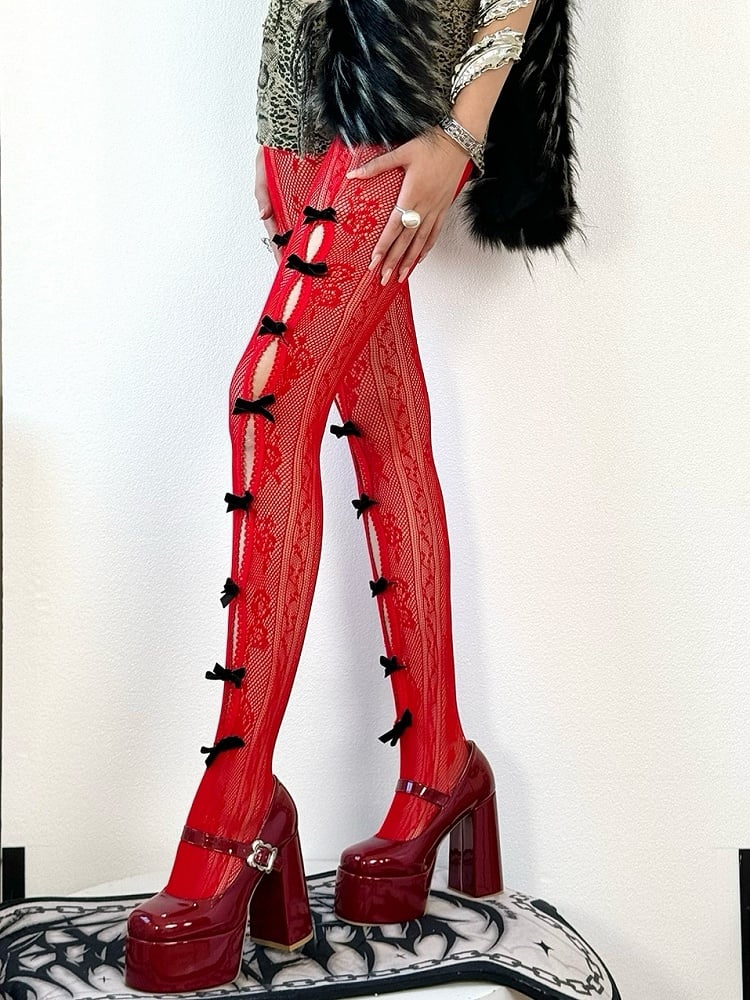 4 Color Options Y2K Bowknot Details Cut-out Design Tights