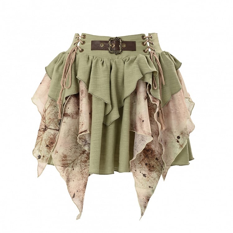 Forest Fairy Green Tiered Skirt with Cascading Ruffles