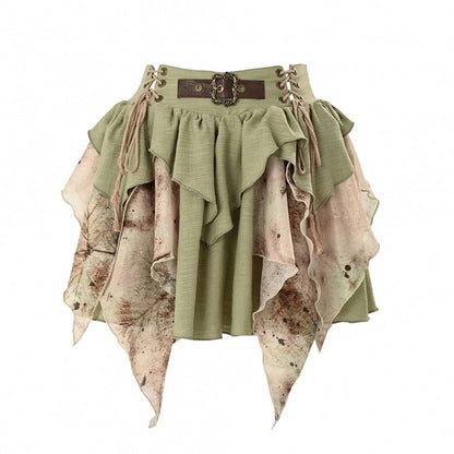 Forest Fairy Green Tiered Skirt with Cascading Ruffles