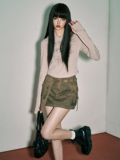 Punk Rock Cross and Spiderweb Print Camel Sun Protection Hooded Top