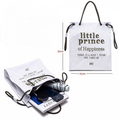 Chic White & Green Alphabet Embroidery Tote Bag with Zipper Closure And Drawstring Strap