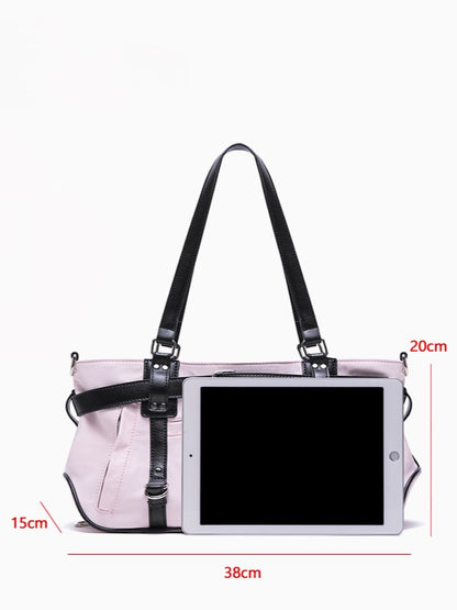 Pink Medium-Sized Nylon Tote Bag With Sweet And Edgy Belt Accents