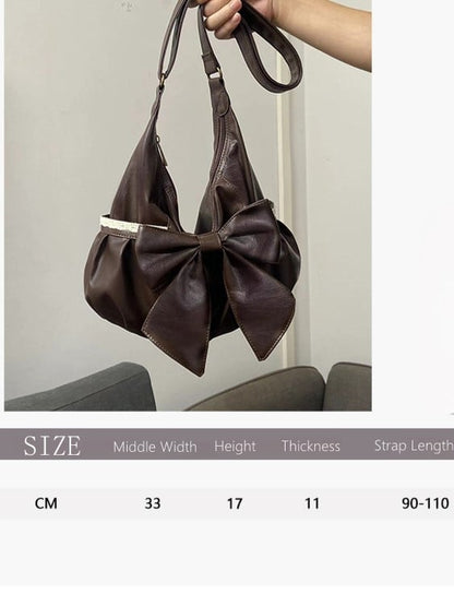 Brown Elegant Classic Lace Detailed Shoulder Tote Bag With Oversized Bow