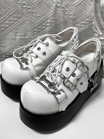 Jirai Kei Polished White Y2K Bone Design Buckle Strap Platform Shoes