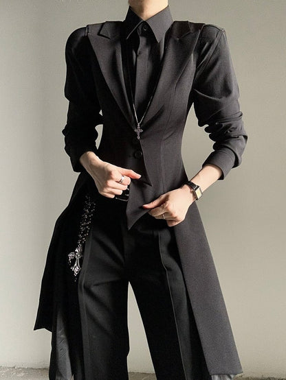 Ouji Lolita Black Tailcoat Vest with Peaked Lapel & Triangular Back Slit
