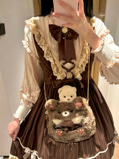 Brown Cute Plush Bear Crossbody Ita Bag