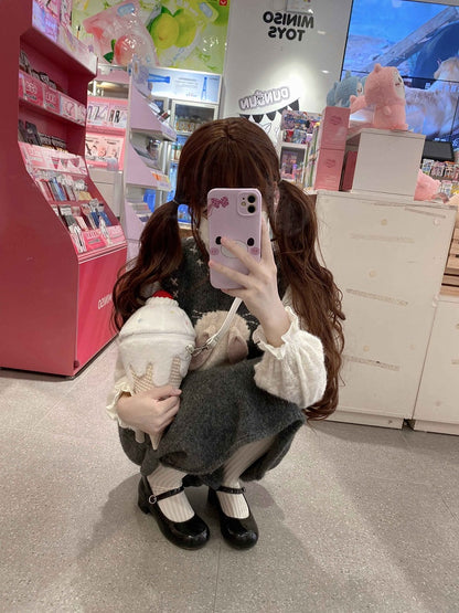 Yume Kawaii White Ice Cream-shaped Plush Crossbody Bag