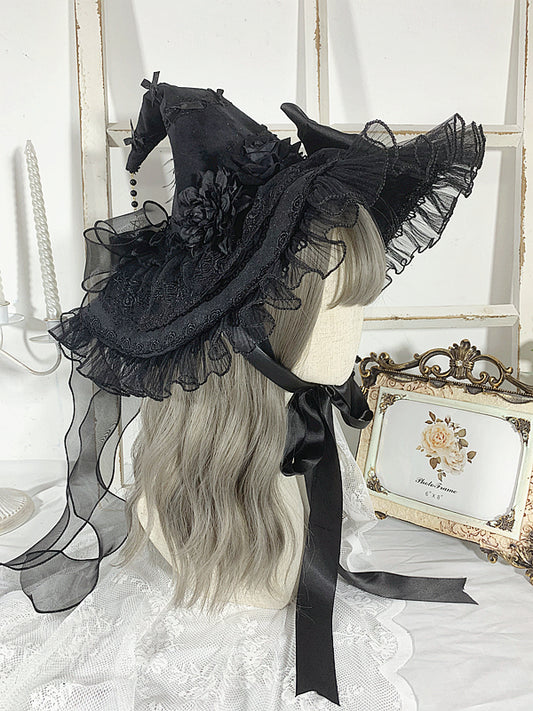 Cross Chain Decorated Gothic Black Halloween Gorgeous Witch Hat