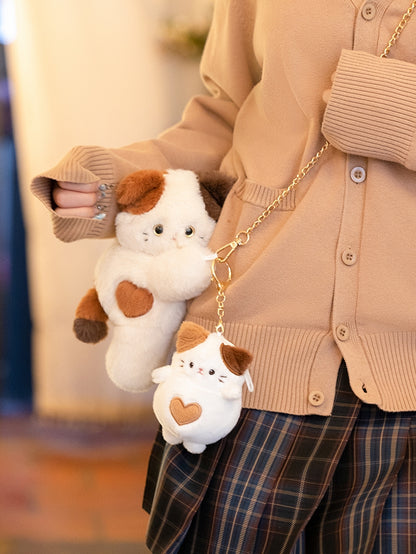 White Cute Kitty Heart Plush Backpack/Crossbody Bag + 3 Options Keychian Small/Middle/Large Size