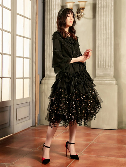 Glittering Stars Adjustable Length Gorgeous Fish-bone Petticoat White/Beige/Black