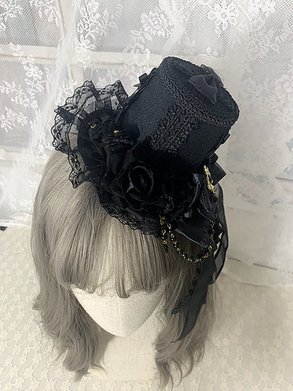 Cross Chains Gothic Black Floral Design Gorgeous Bowknots Mini Hat