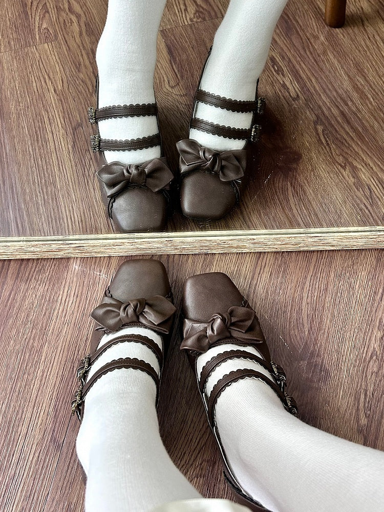 Brown Bow at Top Sweet Lolita Shoes