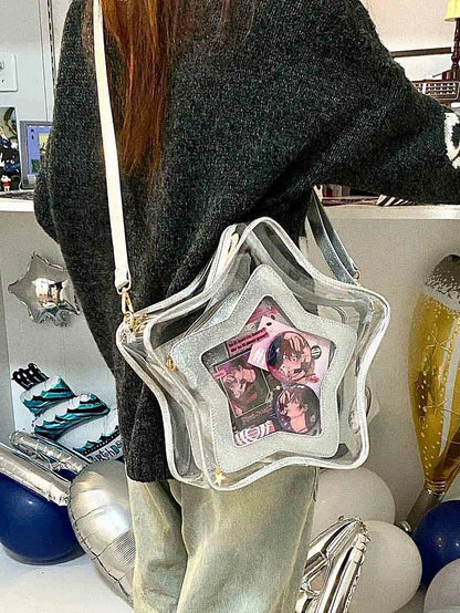 Shining Silver PU Star-shaped Ita Bag Set with Detachable Badge Charm
