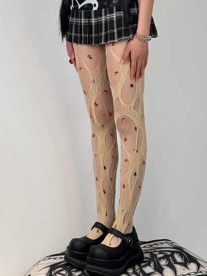 White/Purple/Gray Christmas Print Design Tights