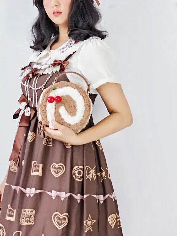 Kawaii Plush Light Brown Round Shoulder Bag - Sweet Lolita Dessert Style
