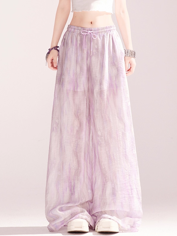 Light Purple Loose Shirt / Drawstring Waist Wide-leg Casual Pants