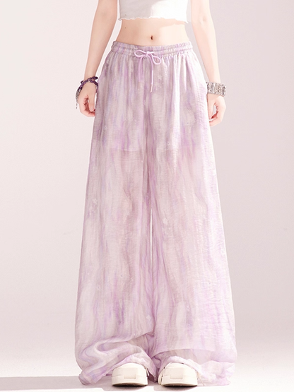 Light Purple Loose Shirt / Drawstring Waist Wide-leg Casual Pants