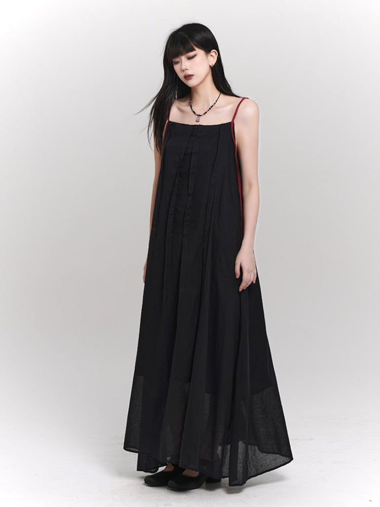 Red/Black Ankle Length Loose Slip Dress