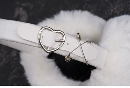 White Handmade Heart-shaped Buckle Pins Plush Earmuffs