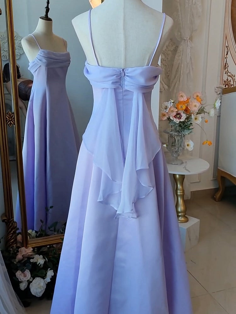 Vintage Purple Satin Spaghetti Straps Gown Fairy Dress