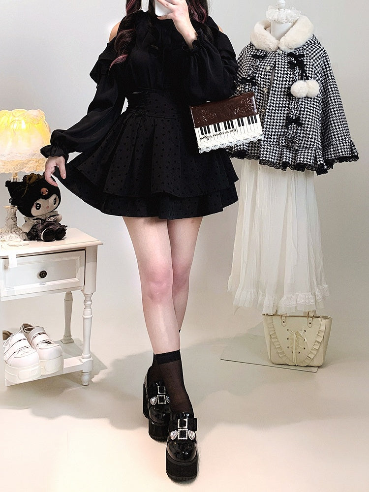 Dark Sweetness Tiered Skirt: Jirai Kei High Waist with Heart Polka Dot Pattern