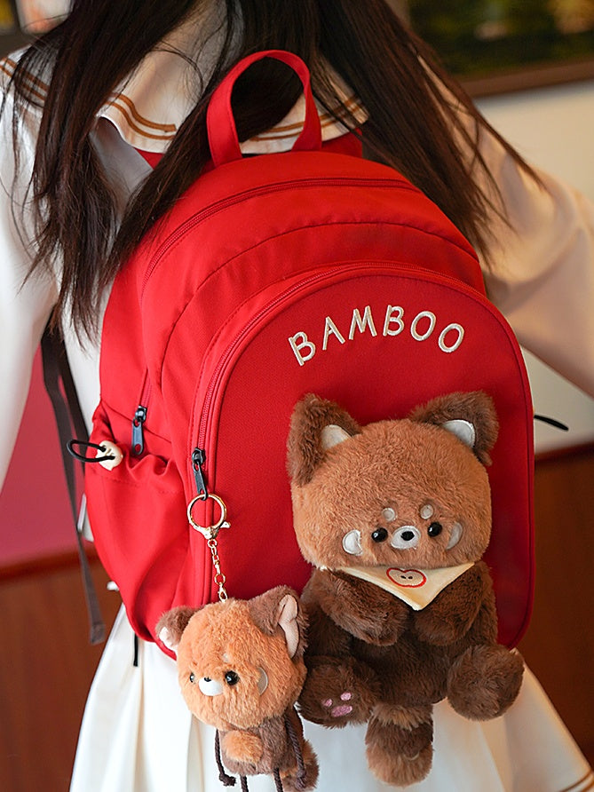 Red Cute Backpack With A Detachable Red Panda Plushie