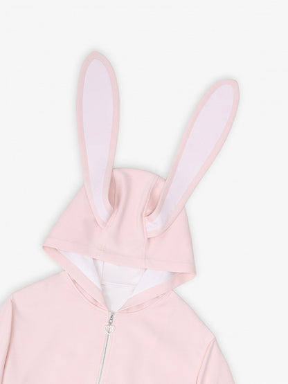 Cute Bunny Ears Design Light Pink Oversize Zip-up Hoodie