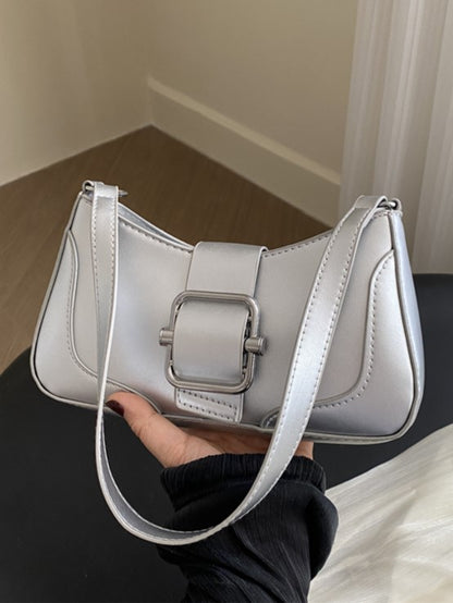 Vintage Silver Clasp Shoulder Bag: Effortlessly Chic With Adjustable Strap