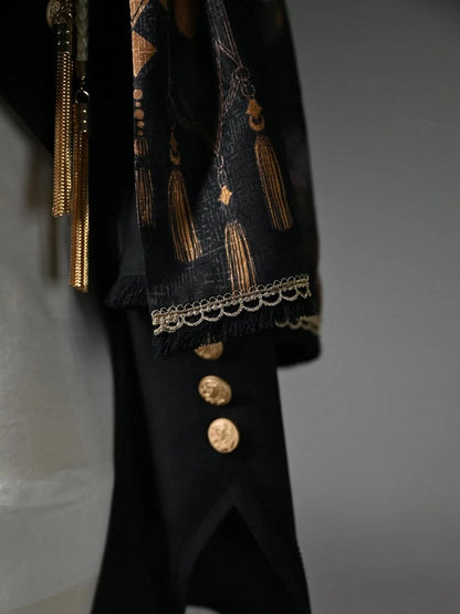 Black Detachable One-shoulder Cape Knight Tailcoat