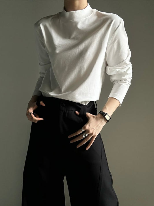 Ouji Lolita White Unisex Long Sleeve T-shirt wtih Mock Neck